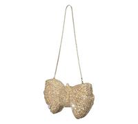 FIRSTXIU Bolsa de noche de lujo con correa de cadena de aleación, lazos de mariposa, bolso de hombro cruzado para mujer, champán, Talla única