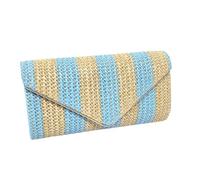 FIRSTXIU Bolsa de playa de paja para mujer, con correa de cadena, bandolera, bolsa de mensajero para vacaciones, azul y amarillo, Talla única