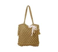 FIRSTXIU Bolsa de playa para mujer, estilo festivo, bolsa de hombro tejida, bolso de mano, bolso de moda hueco para vacaciones para viajes todos los días, Colgante de cinta caqui, 31x3x30xm