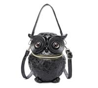 FIRSTXIU Bolso bandolera con diseño de búho en relieve en 3D, creativo, punk, femenino, con forma de animal, adecuado para varias ocasiones, Black, Talla única