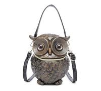 FIRSTXIU Bolso bandolera con diseño de búho en relieve en 3D, creativo, punk, femenino, con forma de animal, adecuado para varias ocasiones, Gold, Talla única