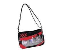 FIRSTXIU Bolso bandolera de piel sintética para mujer, con correa ajustable, para el trabajo, la escuela y los viajes, a la moda, negro/rojo, One Size