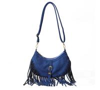 FIRSTXIU Bolso bandolera retro para mujer con borlas y correa ajustable, espacioso bolso de piel sintética, Blue, Talla única