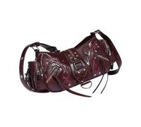 FIRSTXIU Bolso de hombro con remaches para mujer, bolso de hombro retro con múltiples bolsillos, bolso cruzado a juego, bolsa de viaje para todos los días, rojo vino, Talla única