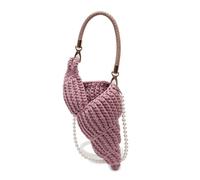 FIRSTXIU Bolso de hombro de moda con correa de perlas, elegante bolso cruzado de moda con conchas marinas, bolsas de viaje tejidas a mano, Pink, Talla única