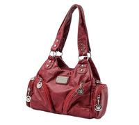 FIRSTXIU Bolso de hombro retro para mujer, bolso cruzado de moda, bolso de mano elegante para motocicleta, rojo vino, Talla única