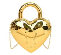 FIRSTXIU Bolso de mano moderno con forma de corazón cruzado, bolso de hombro con correa de cadena, bolso de noche para mujer, delicado uso, Gold, Talla única