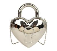 FIRSTXIU Bolso de mano moderno con forma de corazón cruzado, bolso de hombro con correa de cadena, bolso de noche para mujer, delicado uso, Silver, Talla única