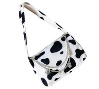 FIRSTXIU Bolso de mano pequeño de piel sintética para mujer, con cadena, diseño de mariposa, vaca, con cremallera, para el hombro, vaca lechera, 20*12cm