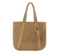 FIRSTXIU Bolso de mano tejido de paja de gran capacidad, a la moda, de color sólido, para mujeres y niñas, marrón claro, Reference image information
