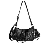 FIRSTXIU Bolso de mano vintage de piel sintética con diseño de tachuelas para mujeres de moda, Black, Talla única