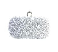 FIRSTXIU Bolso de noche para mujer, con correa de cadena, bolso cruzado de hombro, elegante bolsa de banquete con perlas para fiesta, boda, banquete, White, Talla única