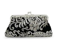 FIRSTXIU Bolso de noche retro con cuentas y adornos bordados para mujer, bolso cruzado negro, Black, Talla única