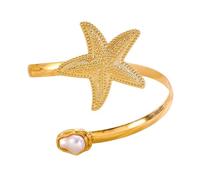FIRSTXIU Brazalete ajustable con apertura flexible en la parte superior del brazo con perlas irregulares, joyería inspirada en la costa
