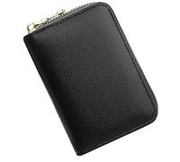 FIRSTXIU Cartera con bloqueo RFIDS para tarjetas de crédito, organizador de tarjetas, cartera de acordeón, tamaño compacto, de piel sintética, con cremalleras, soporte para bloqueo RFID, Black, Mass
