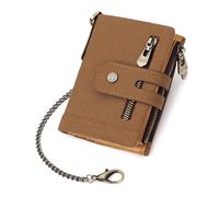 FIRSTXIU Cartera Oxford resistente al agua para hombre con cadena de metal y bolsillo para monedas con cremallera de fácil acceso, múltiples ranuras para tarjetas, cartera de tela Oxford impermeable