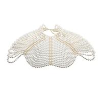 FIRSTXIU Chal, collar de cadena de hombro con cuentas hecho a mano, perlas de imitación, chal de múltiples capas, borlas llamativas, joyería de moda para mujer, blanco, See dimensional drawing