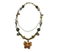 FIRSTXIU Collar con colgante de mariposa para mujer, cadena de doble capa, gargantilla de longitud ajustable, accesorio de cadena para el cuello, Length 40cm, vidrio, acrílico, aleación