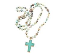 FIRSTXIU Collar de estilo étnico, cadena de clavícula de 8 mm, piedra natural esmerilada, collar con colgante de crucifijo de longitud ajustable para mujer, piedra semipreciosa