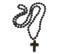 FIRSTXIU Collar de estilo étnico, cadena de clavícula de 8 mm, piedra natural esmerilada, collar con colgante de crucifijo de longitud ajustable para mujer, piedra semipreciosa