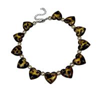 FIRSTXIU Collar de perlas de corazón con estampado de leopardo exagerado, cadena de acrílico ajustable para mujer, joyería de fiesta, 38cm + about 9cm extension chain, Acrílico