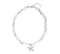 FIRSTXIU Collar elegante con cadena ajustable, diseño de estrellas de mar, conchas marinas, joyería ligera para alergia, As shown, Aleación, piedra triturada