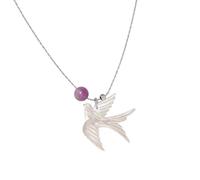 FIRSTXIU Collar moderno con colgante de cuentas de golondrina de aleación y resina, cadena ajustable de 41 a 46 cm, joyería para niñas, elegante colgante de pájaro, talla única, como se describe, como