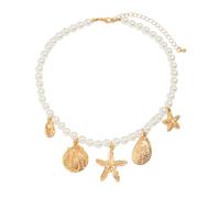 FIRSTXIU Collar versátil con capas que muestra un intrincado diseño de estrellas de mar combinado con delicadas perlas de imitación que detallan collar minimalista