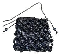 FIRSTXIU Delicado bolso cruzado vintage con perlas tejidas a mano para mujer, bolso de hombro de poliuretano, sofisticado bolso de mujer, Black, Talla única