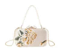 FIRSTXIU Elegante bolso de mano chino con bordado de flores de peonía y mariposa, bolso cruzado para fiesta de boda, champán, Talla única