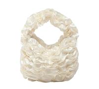 FIRSTXIU Elegante bolso de mano de encaje con volantes y cremallera con asa superior para fiestas de noche, eventos de negocios y uso diario, White, Talla única