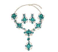FIRSTXIU Elegante juego de collar y aretes con piedras preciosas de cristal brillante para ocasiones formales con diseños vintage, Metal