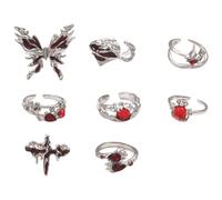 FIRSTXIU Elegantes anillos de mariposa y corazón con cruces, de aleación resistente con tamaño ajustable, diseños elegantes, juego de 8 piezas de anillos de moda para mujer
