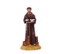 FIRSTXIU Estatua de San Francisco pintada a mano, decoración religiosa católica, figura de Francisco con cruz de pájaro, colección de esculturas