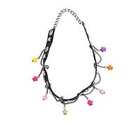 FIRSTXIU Gargantilla de estrella con lazo, diseño de oso pequeño y dulce para mujer, collar punk oscuro, accesorios de joyería, 40.6cm, PU y aleación