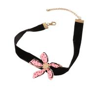 FIRSTXIU Gargantilla floral punteada con efecto de gota de aceite, cadena ajustable para el cuello, cadena de clavícula ajustable, piezas de joyería de moda, As shown, Tela aterciopelada + aleación +