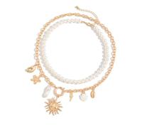 FIRSTXIU Juego de collar, collar de perlas y colgante de estrellas de mar para mujer, elegante joyería dorada para bodas y ocasiones especiales, As shown, Perla de imitación + cadena + aleación
