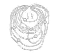 FIRSTXIU Juego de collar, elegante collar y pendientes de cuentas multicapa con textura de perlas de imitación para mujer para varias ocasiones, Perla sintética