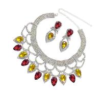 FIRSTXIU Juego de collar, exquisito collar y pendientes hechos a mano con diamantes de imitación coloridos, adecuado para bodas y fiestas, As shown, Cobre