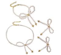 FIRSTXIU Juego de joyas con lazo, collar elegante con lazo, aretes, pulsera, perlas de imitación, accesorio de mariposa para fiesta, As shown, Perla sintética