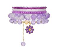 FIRSTXIU Juego de pulseras elásticas de múltiples capas, cuentas de cristal, borlas de flores, joyería elegante para mujeres de moda
