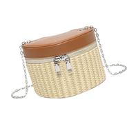 FIRSTXIU Llamativo bolso de mano tejido delicado bolso de hombro de paja bolso cruzado de piel sintética para mujer, Brown, Talla única