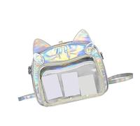 FIRSTXIU Mochila de poliuretano Itabag con diseño de gatos japoneses para mujeres y adolescentes, bolsa cruzada transparente con correas ajustables, plata, 26*13*22cm