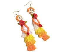 FIRSTXIU Pendientes, aretes de calavera de Halloween con rosas y borlas para mujer, joyería de fiesta, accesorios de joyería de oreja de Halloween