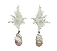 FIRSTXIU Pendientes de concha de hueso, aretes de gota con temática de mar de sangre, aretes de perlas para mujeres y niñas, gancho de oreja, joyería gótica