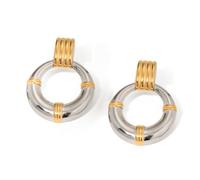 FIRSTXIU Pendientes geométricos colgantes de metal vintage estilo francés, dos tonos, multicapa, redondos, para mujer