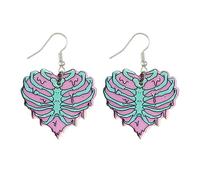 FIRSTXIU Pendientes pequeños de gota de acrílico para Halloween, diseño de calavera de corazón, aretes colgantes de mano, divertidos aretes de gota para mujer