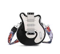 FIRSTXIU Pequeñas bolsas de hombro con forma de guitarra creativa, bolsa cruzada con cremallera de poliuretano para niñas y mujeres, cinturón de hombro ajustable, Black, Talla única