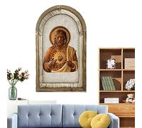 Firulab Imagen del Sagrado Jesús - Adorno Arte Mesa Mural Jesús Madera - Madera Vintage Divina Misericordia Cristianismo Católico, Jesús Sacre Corazón Adorno