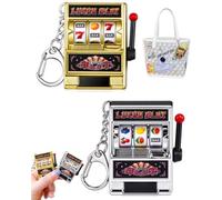 FIRZOM Llaveros Máquina de Frutas, Set de 2 Mini Joyeros Dorado y Plateado, Amuleto de la Suerte para Coche y Clave, Regalo Creativo Arcade